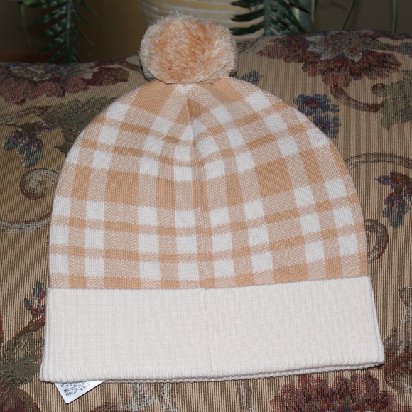 Coach Accessories - Coach Plaid Pom Hat Caramel